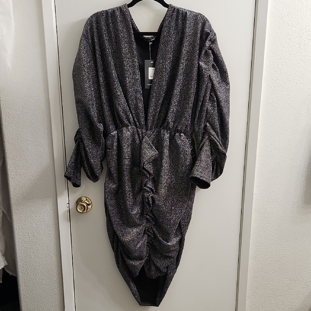 Elegant Black and Silver Ruched Dress
